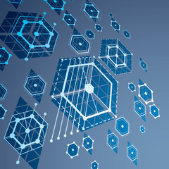 Modular Bauhaus 3d vector blue background, created from simple g