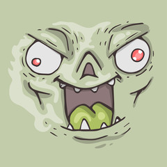 Cartoon monster face. Halloween illustration.