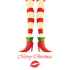 Fototapeta na wymiar vector christmas card with with elf girls legs
