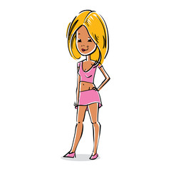 Facial expression of a blonde girl, sexy female vector cartoon d