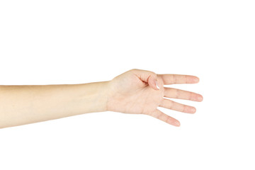 Female hand on a white background. Isolated.