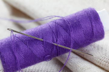 Lien fabric with needle and thread