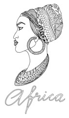 Hand-drawn african woman in sketch style with mehndi elements