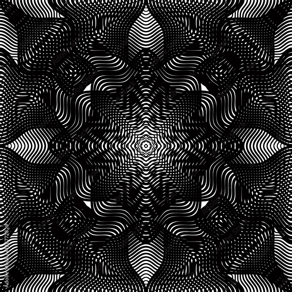 Poster black and white illusive abstract seamless pattern with overlapp
