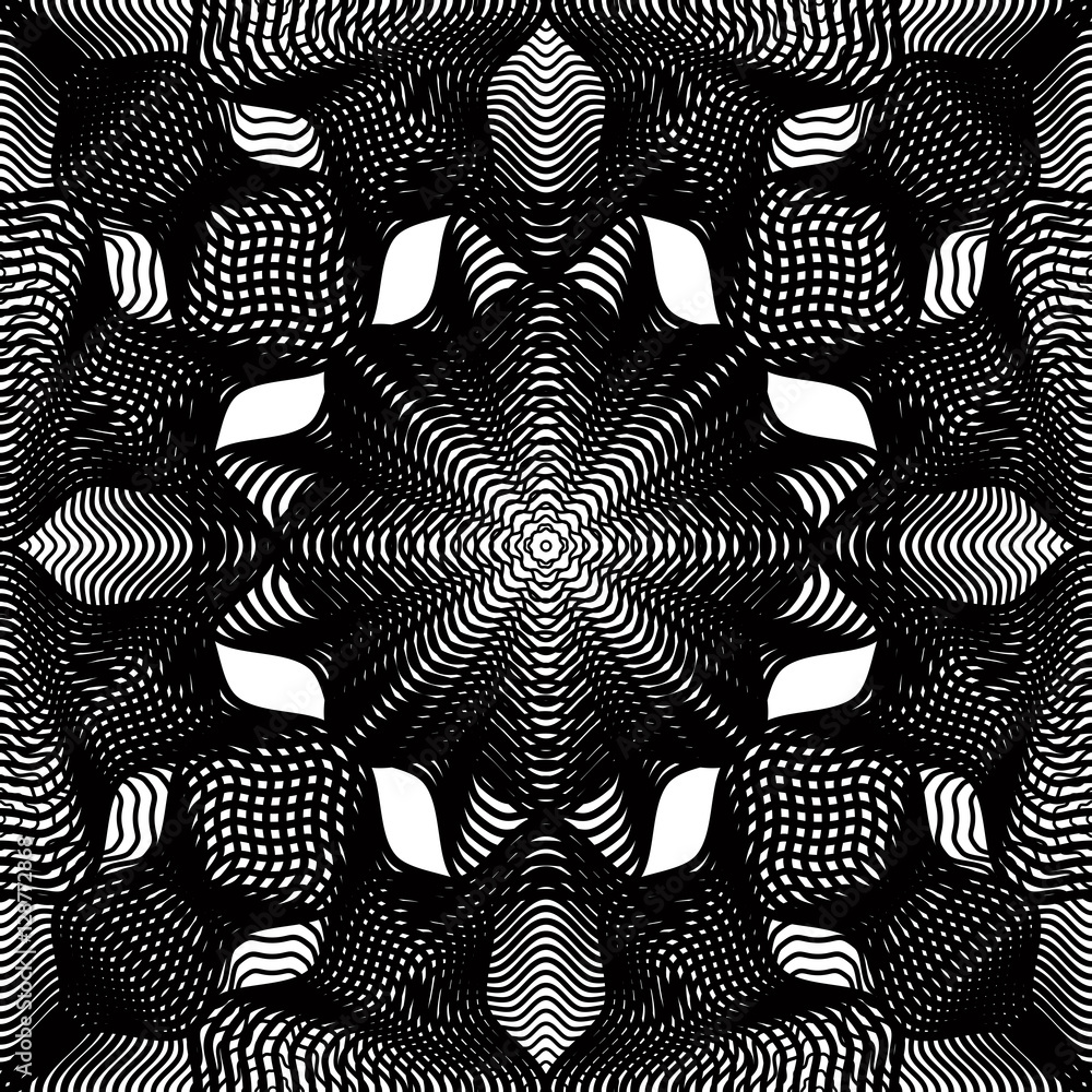 Poster black and white illusive abstract seamless pattern with overlapp