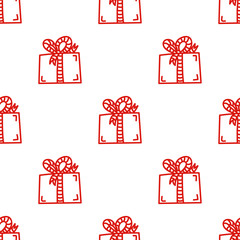 Gift Box With Ribbon Golden Seamless Pattern Hand Drawn Tileable
