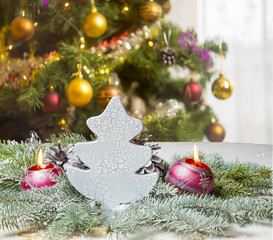 Christmas holiday background with Christmas  tree, snow and Sant