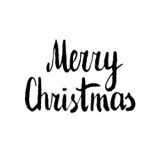 Fototapeta premium Merry Christmas. Hand drawn design element, black clip-art isolated on white. Useful for Christmas and New Year greeting card, poster, flyer