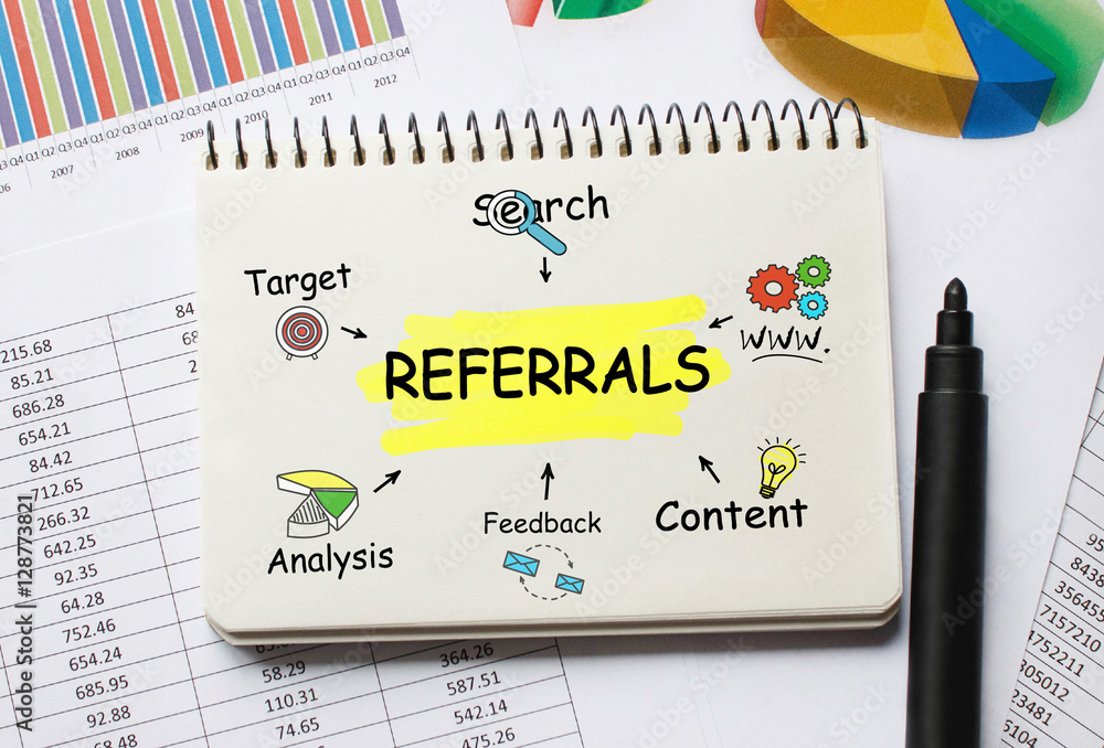Poster notebook with toolls and notes about referrals