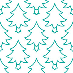 Obraz premium Doodle Christmas tree seamless pattern. hand drawn design element for greeting card, fabric, wrapping paper. Green line tileable background on white