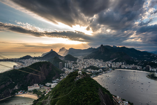Dramatic sunset in Rio de Janeiro view from the Sugarloaf Mountain