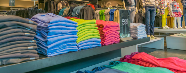 Stack of colorful T-shirts