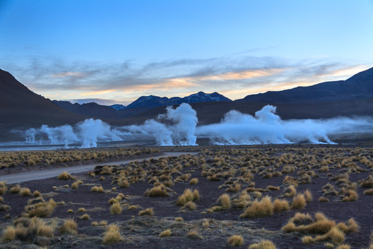 Geysers of the Tatio at sunrise. Atacama. Chile