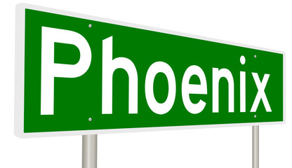A 3d rendering of a highway sign for Phoenix, Arizona