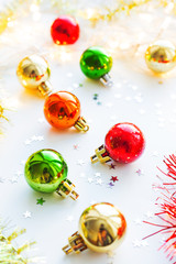 Christmas and New Year background with colorful decorative balls for Christmas tree.