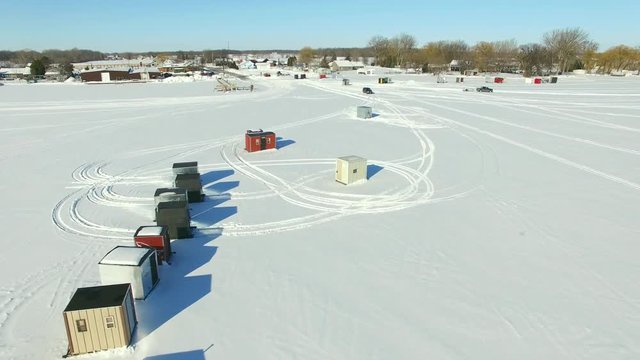 Wisconsin Ice Fishing Shanty Village on Lake Winnebago, Sturgeon Fishing Season

