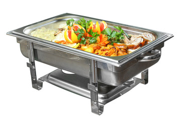Catering food tray on white background