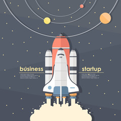 Obraz premium spaceship startup. flat illustration