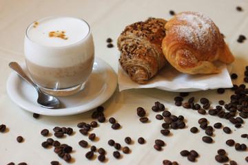 croissant brioche and italian latte macchiato