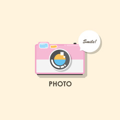 Hipster retro camera or photo icon. flat illustration.