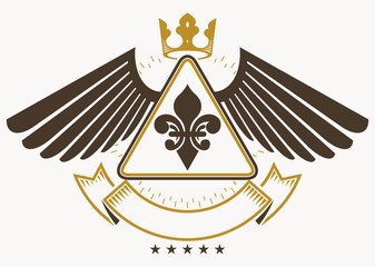 Vintage decorative heraldic vector emblem composed using eagle w