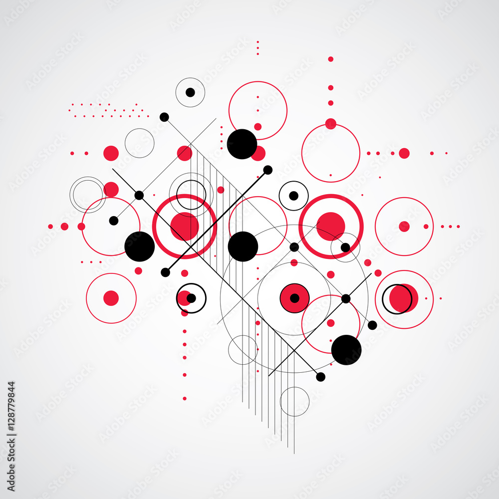 Poster vector abstract red background created in bauhaus retro style. m