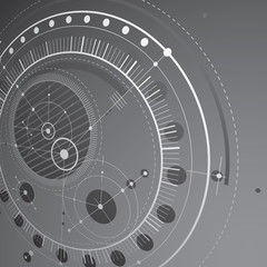 Three-dimensional mechanical scheme, monochrome vector engineeri