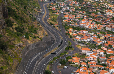 Fototapeta na wymiar Panorama Machico on a clouded day, Madeira, Portugal, Europe ... 