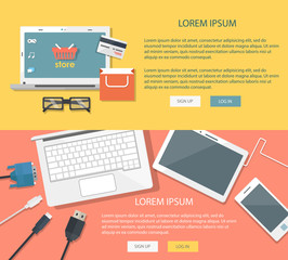 Flat design illustration project management, research and development. Concepts web banner