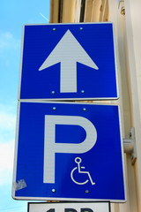 parking place sign for disabled and invalid persons.