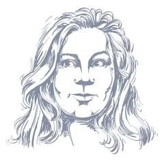 Vector drawing of pensive woman thinking about something. Black