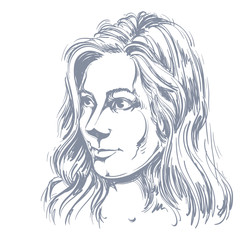 Vector portrait of attractive Caucasian woman with long wavy hai