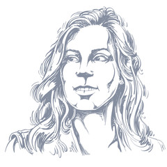 Hand-drawn portrait of white-skin woman, face emotions theme ill