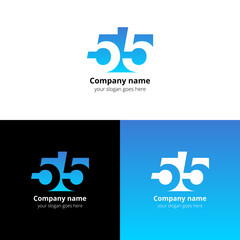 55 logo icon flat and vector design template. Monogram numbers five. Logotype fifty five with blue gradient color. Creative vision concept logo, elements, sign, symbol for card, brand, banners.