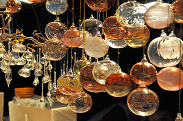 Selective focus on Christmas glass balls decorations