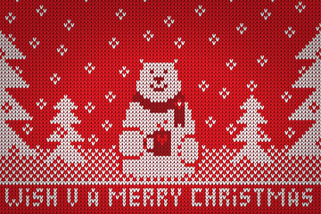 Fototapeta na wymiar Knitted white bear wish u a merry christmas vector