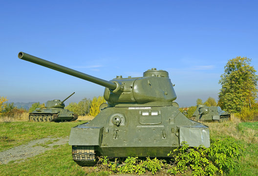Russian Tank T-34. Old historical weapons from second world war, Hlucin - Darkovicky, Czech republic 