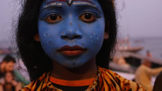 Children painted near Raj Ghat in Varanasi, India