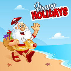 Sympathetic Santa Claus walking on a beach