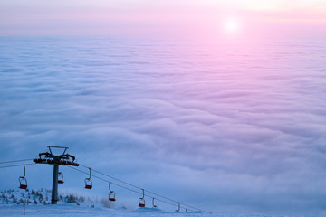 Ski lift on bright winter day
