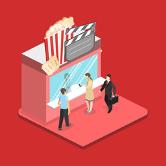 Isometric flat 3D vector interior of cinema theater box office