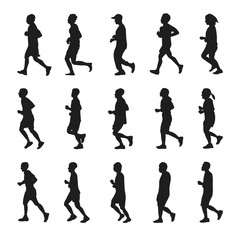 Running people silhouettes vector collection