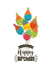 happy birthday card with balloons icon. colorful design. vector illustration