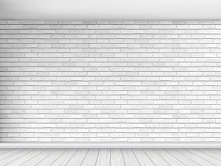 Old wall of white brick with floor and ceiling. Fragment of the interior. Architectural vector background.
