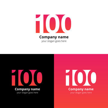 100 logo icon flat and vector design template. Monogram years numbers one and zero. Logotype one hundred with red-pink gradient color. Creative vision concept logo, elements, sign, symbol for card.