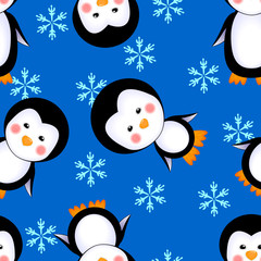 Fototapeta na wymiar penguins seamless pattern winter