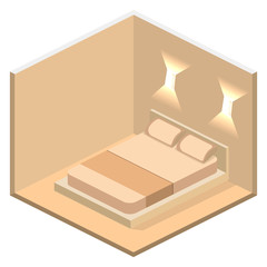 modern bedroom design in isometric style. Flat 3D illustration