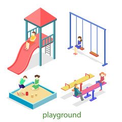 Isometric flat 3D concept web vector kids playground set.