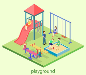 Isometric flat 3D concept web vector kids playground set.