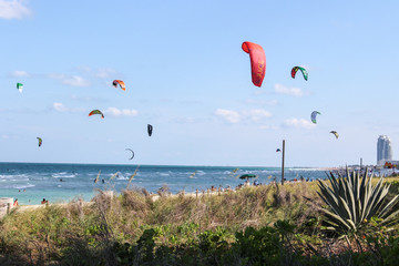 kite surfers at South Beach in Miami, FL